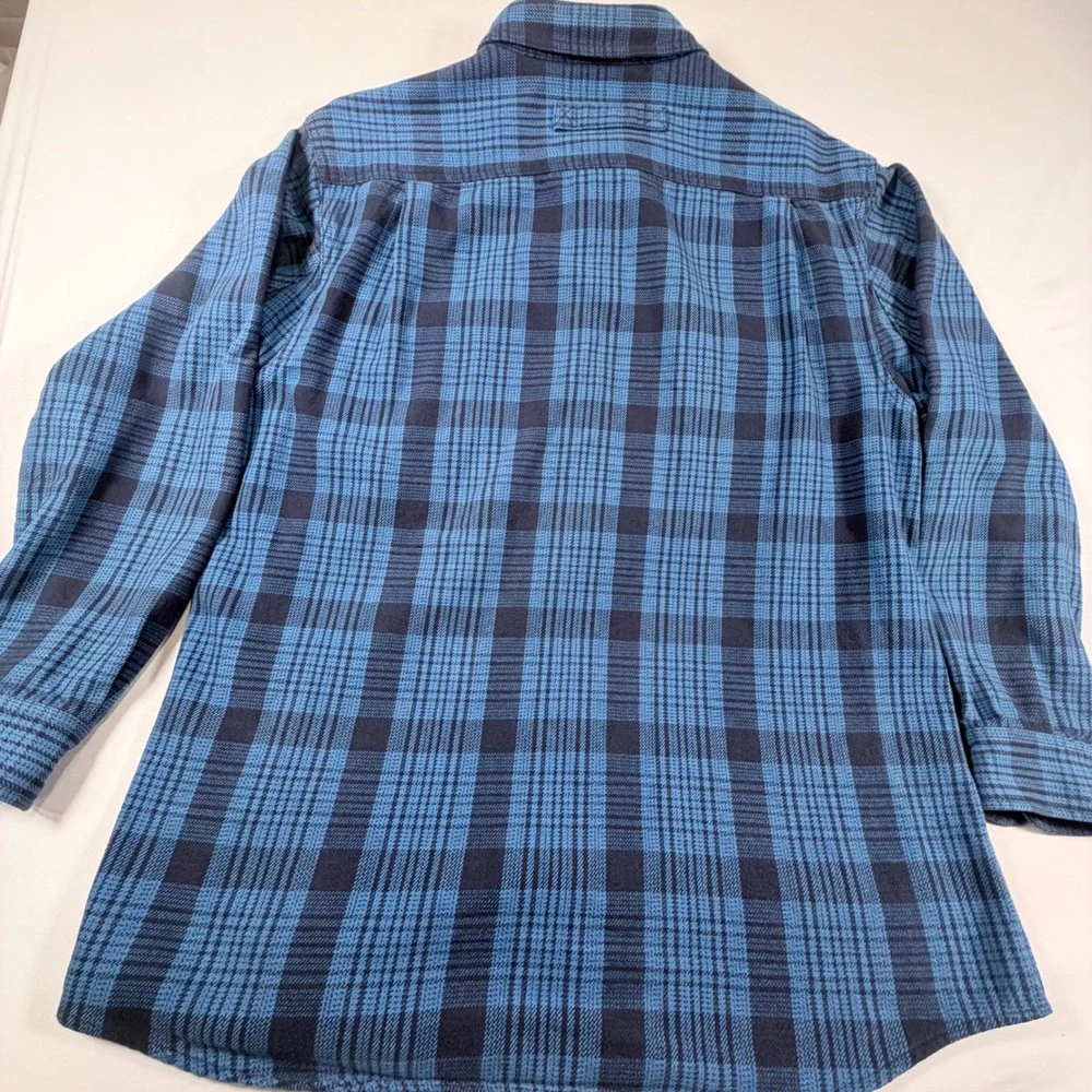Duluth Trading Co Flannel Shirt Mens Large Tall Blue Plaid Heavy Cotton Work